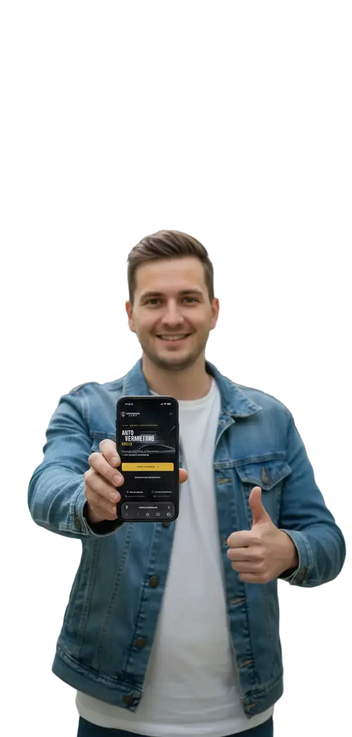 RentPlaner Kunde zeigt die App in einer Fahrzeughalle